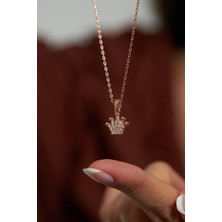 Erdobia Zirkon Taşlı Rose Taç Model Minimal Gümüş Kolye