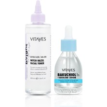 Vitayes Retinol Alternatifi Doğal Bakuchiol - Squalene Cilt Serumu ile Cadı Fındığı Yüz Toniği Cilt Bakım Seti