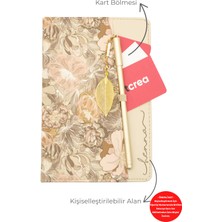 Giftcrea Kişiye Özel Çiçek Desenli Defter ve Tüy Kalem Seti Lazer Isim Kazıma Günlük Kartlıklı Defter