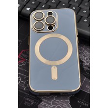 NOVKA Phone Accessories  iPhone 14 Pro Uyumlu Magsafe Özellikli Lens Korumalı Lazerli Renkli Kılıf Mavi