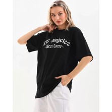 Aisha Elbise  Baskılı Oversize T-Shirt - Siyah