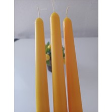 Qosrix 3'lü Sarı Şamdan Mumu 1. Kalite Doğal Kokulu Uzun Çubuk Konik Mum