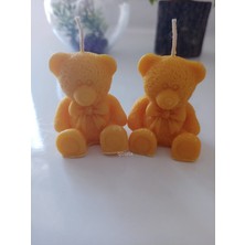 Qosrix 2'li Sarı Ayıcık El Yapımı Dekoratif Tasarım Mum Süs Aksesuar Hediyelik Kokulu Mum