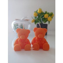 Qosrix 2'li Turuncu Ayıcık El Yapımı Dekoratif Tasarım Mum Süs Aksesuar Hediyelik Kokulu Mum