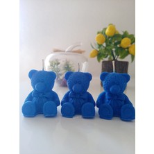 Qosrix 3'lü Mavi Ayıcık El Yapımı Dekoratif Tasarım Mum Süs Aksesuar Hediyelik Kokulu Mum