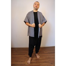 Lapiz Unisex Siyah-Beyaz Desenli Kısa Kimono Ceket