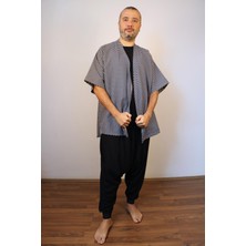 Lapiz Unisex Siyah-Beyaz Desenli Kısa Kimono Ceket