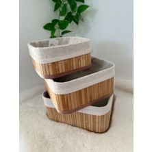 Home Naturel 3'lü Set Bambu Kare Düzenleyici Organizer Sepet
