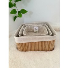 Home Naturel 3'lü Set Bambu Kare Düzenleyici Organizer Sepet