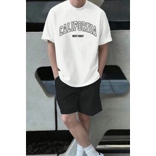 Trendypassion Unisex California Baskılı Şort Takım Pamuklu Yumuşak Günlük Kullanım İçin