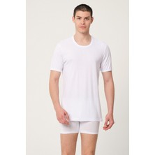 Fsm1453 Erkek Bambu Pamuklu Süprem Penye Yuvarlak Yaka Comfort Fit Kısa Kollu Beyaz Atlet 6'lı - 436