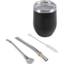 Gui Xulian Gui Xulian Yerba Mate Çay Bardağı Seti 12OZ, Çift Duvar Paslanmaz Kahve Su Kapaklı Bardak 2 Bombillas Pipet Kaşık ve Fırça, Siyah (Yurt Dışından)