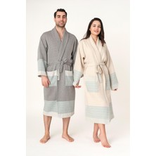 Lajel Woven 2'li Takım %100 Pamuk Siyah - Krem Bornoz