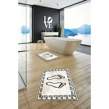 Evdeya Dijital Baskılı Yıkanabilir Çerçeveli Ayak Izi Desenli Ikili Banyo Halısı, Klozet-19-Kahve,
