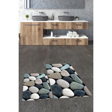 Evdeya 3D Renkli Taş Desenli Yıkanabilir Kolay Silinir Ikili Banyo Halısı Paspas, Klozet-46-Renkli,