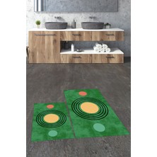 Evdeya Dijital Baskılı Yıkanabilir Modern Ikili Banyo Halısı Paspas, Klozet-49-Yeşil,
