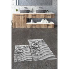 Evdeya 3D Dijital Baskılı Yıkanabilir Modern Ikili Banyo Halısı Paspas, Klozet-48-Gri,