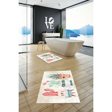 Evdeya Dijital Baskılı Yıkanabilir Renkli Kaktüs Desenli Ikili Banyo Halısı, Klozet-24-Kahve,