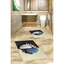 Evdeya 3D Dijital Baskılı Yıkanabilir Ayak Izi Desenli Ikili Banyo Halısı, Klozet-17-Renkli,