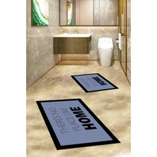 Evdeya Dijital Baskılı Yıkanabilir Home Yazılı Ikili Banyo Halısı Paspas, Klozet-13-Mavi,