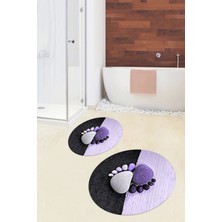 Evdeya 3D Dijital Baskılı Yıkanabilir Ayak Izi Desenli Ikili Yuvarlak Banyo Halısı, Klozet-17-Mavi,