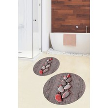 Evdeya 3D Dijital Baskılı Yıkanabilir Ayak Izi Desenli Ikili Yuvarlak Banyo Halısı Paspas, Klozet-15-Mavi,