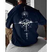 Amor Man Büyük Beden Özel Tasarım Pusula Sırt Baskılı %100 Pamuk Ter Tutmayan Oversize Erkek T-Shırt