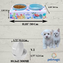 Petmagic Akrilik Pleksi Evcil Hayvan Mavi Seramik Kaseli Kedi ve Köpek Mama Su Kabı-Beyaz Bahar