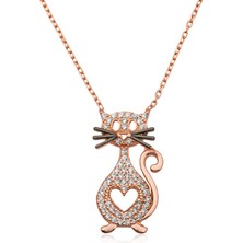 Aya Diamond Gümüş Kalpli Kedi Kolye