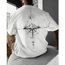 Amor Man Büyük Beden Özel Tasarım Pusula Sırt Baskılı % 100 Pamuk Oversize Erkek T-Shırt