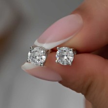 Aya Diamond ​gümüş 7 mm Beyaz Zirkon Tek Taş Kadın Küpe