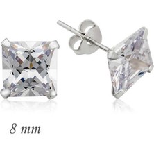 Aya Diamond Gümüş Kare Tek Taş Zirkon Küpe - 8 mm