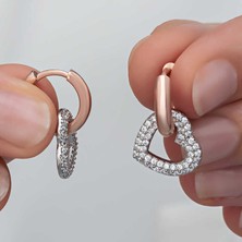 Aya Diamond ​gümüş Rose Sallantılı Kalp Kadın Küpe