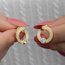Aya Diamond Gümüş Gold Tektaş Halka Kadın Çivili Küpe