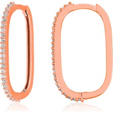 Aya Diamond Gümüş Rose Zirkon Taşlı Halka Kadın Küpe