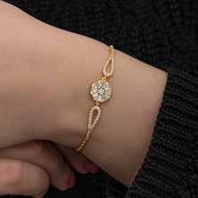 Aya Diamond Gümüş Gold Baget Taşlı Kadın Bileklik