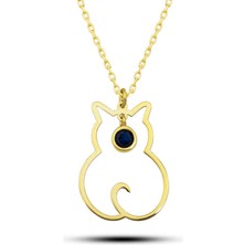 Aya Diamond Gümüş Eylül Ayı Doğum Taşı Kedi Kadın Kolye