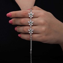Aya Diamond Gümüş Baget Çiçek Desenli Kadın Bileklik