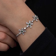 Aya Diamond Gümüş Baget Çiçek Desenli Kadın Bileklik