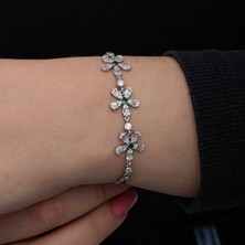 Aya Diamond Gümüş Baget Çiçek Desenli Kadın Bileklik