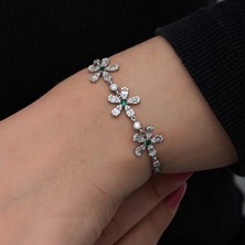 Aya Diamond Gümüş Baget Çiçek Desenli Kadın Bileklik