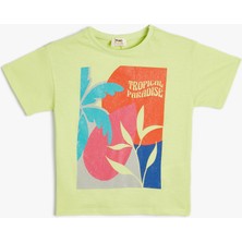 Koton Tişört Yaz Temalı Kısa Kollu Bisiklet Yaka Pamuklu