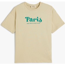 Koton Tişört Paris Temalı Arkası Baskılı Kısa Kollu Bisiklet Yaka Pamuklu