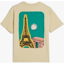 Koton Tişört Paris Temalı Arkası Baskılı Kısa Kollu Bisiklet Yaka Pamuklu