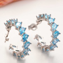Aya Diamond Gümüş Akuamarin Taşlı Damla Çivili Kadın Küpe