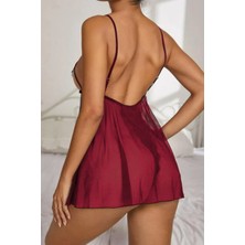 Passion Center Bordo Dantel Özel Tasarim Özel Bölgesi Açık Çok Seksi Fantezi Bodysuit Gecelik