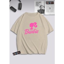 Newcabin.35 Yeni Sezon Kadın Pamuklu 30/1 Kumaş Ön Barbie Baskılı Oversize T-Shirt