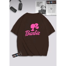 Newcabin.35 Yeni Sezon Kadın Pamuklu 30/1 Kumaş Ön Barbie Baskılı Oversize T-Shirt