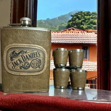 STLife Çelik Kamp Matarası Yıldönümü Sevgiliye Hediye Deri Kaplamalı Shot Bardak Içki Viski Outdoor Ürünler