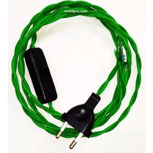 Renklipriz Fişli Ara Puarlı Kumaş Örgülü Burgulu Kablo-Yeşil 2 M